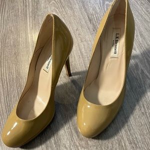 L.K. Bennett patent leather beige pumps